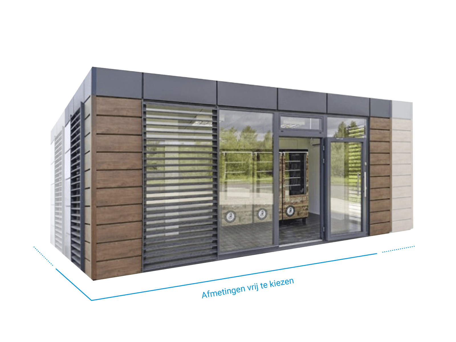Boerderijwinkel-container met 120 mm isolatie, drievoudig beglaasde glasvoorkant en geïntegreerde elektrische installatie      