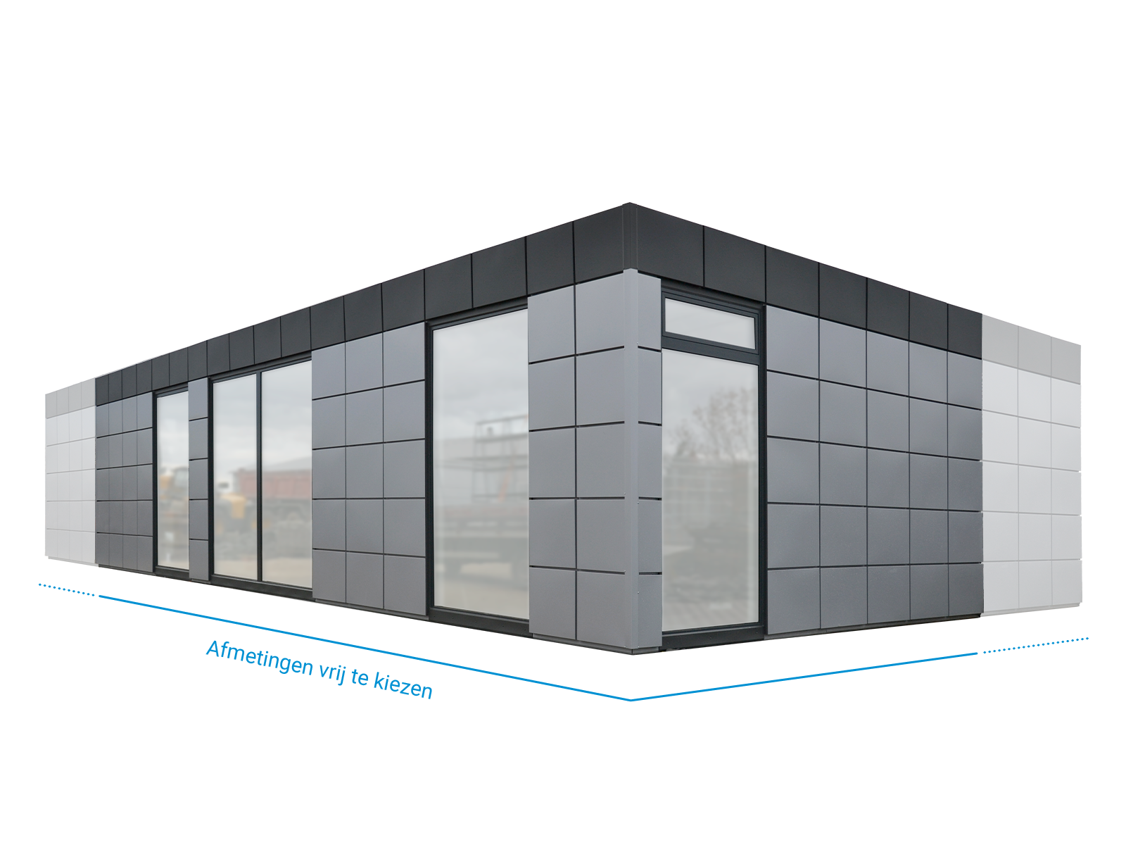 Meerlaags containercomplex met geïsoleerde wanden en glasvoorkant met technische beschrijving      