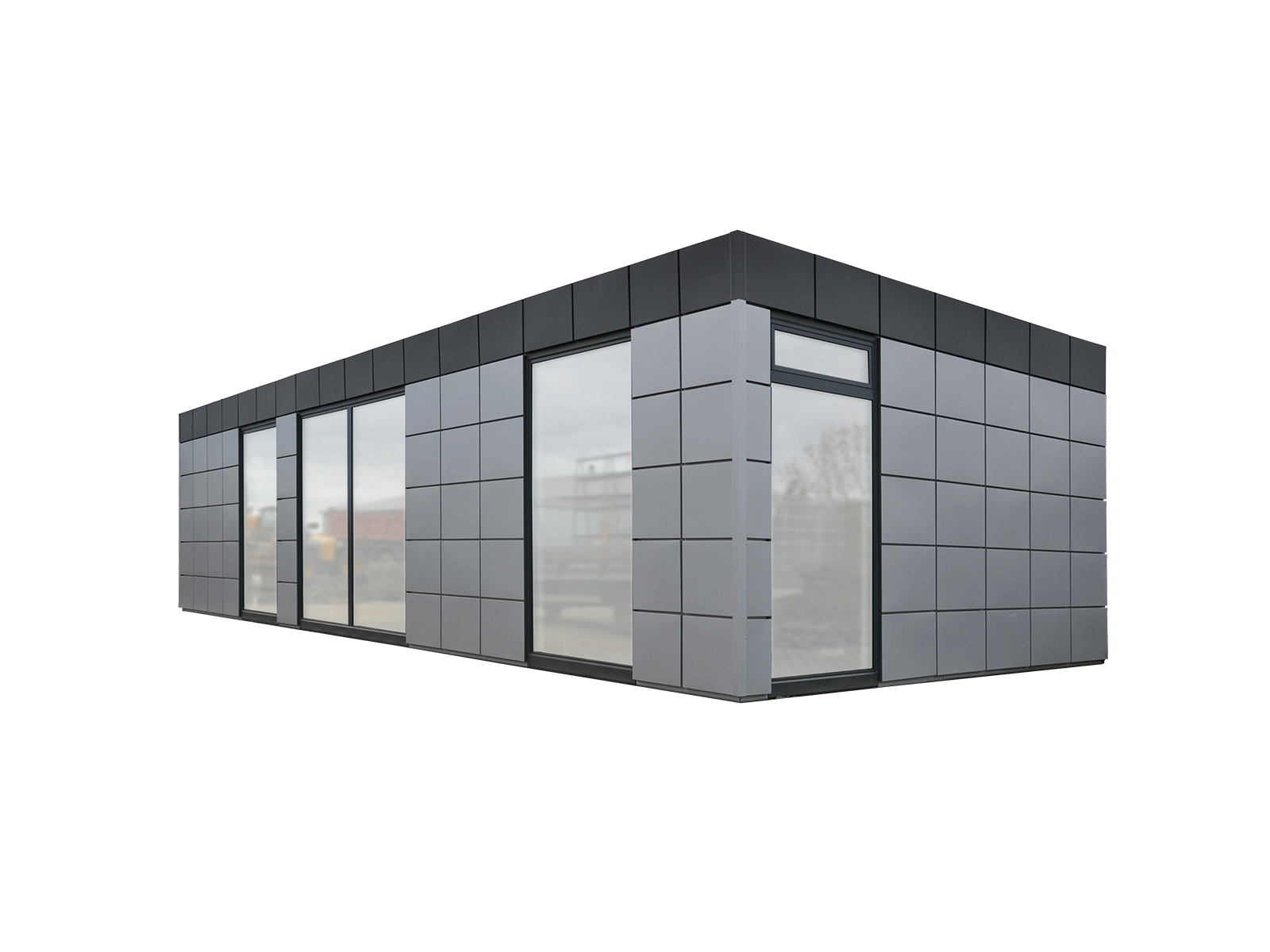 Uitgesneden meerdelig containercomplex met gecombineerde gevel      